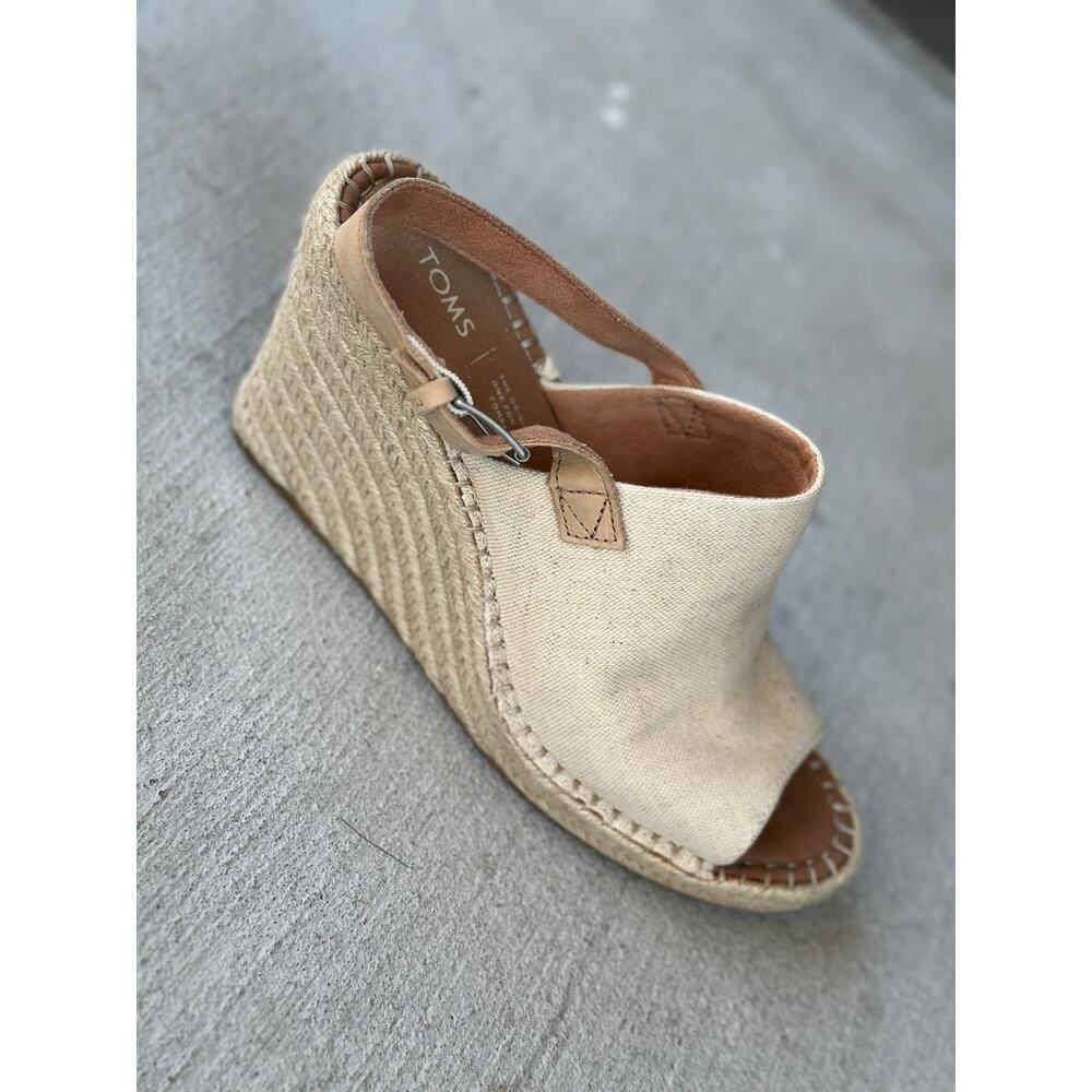Toms Beige Monica Wedge Heeled Espadrille Sandals Women’s 11 Canvas Beach Boho - Picture 4 of 10